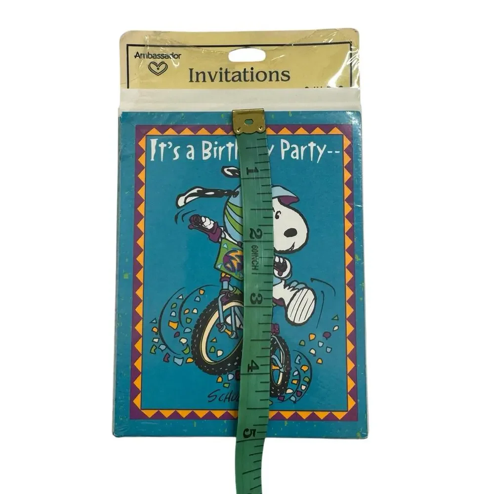 Vintage NEW HALLMARK Ambassador Snoopy Bike Birthday Party Invitations 8-pack